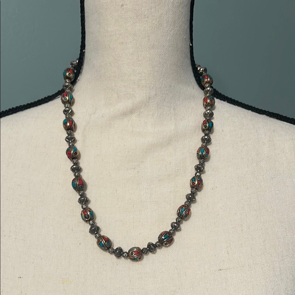 Authentic Moroccan Red and Blue Beaded Necklace